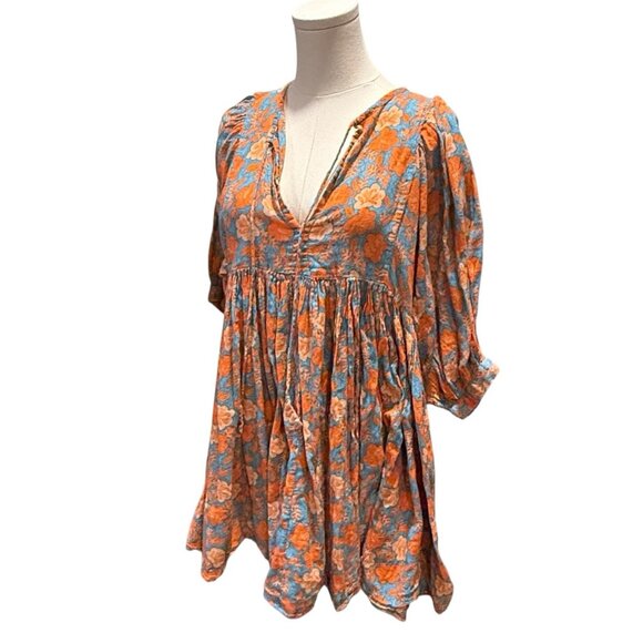 Sundry Blouson Tunic Blue Orange Floral Mini Boho Dress Womens Size Small 1 - Picture 5 of 13